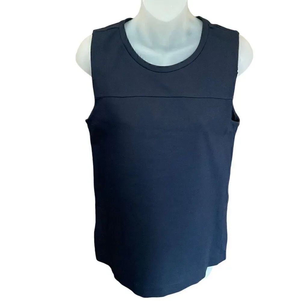 GAP Top Tank Shell Ponte Round Neck Blue Sleeveless Silver Side Zippers Small